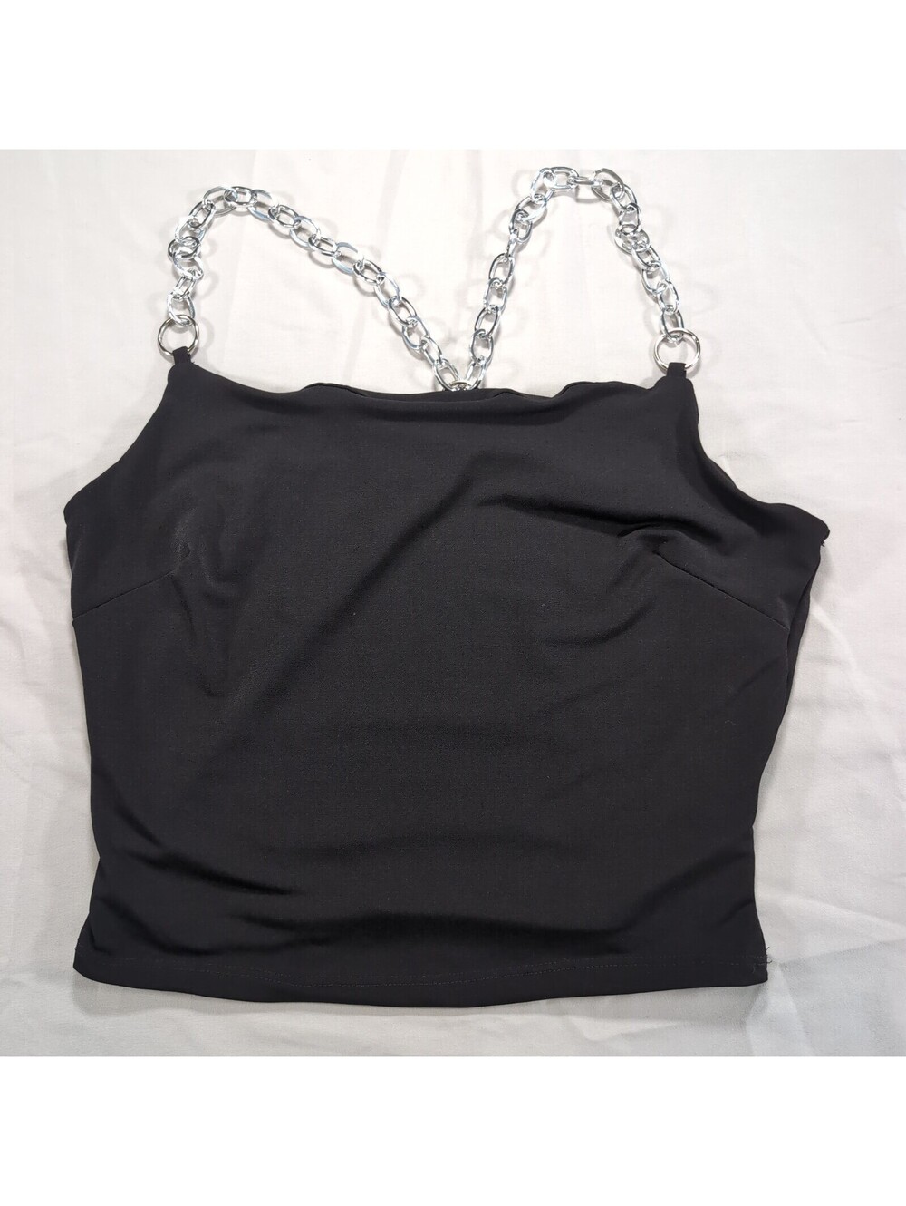 7DAY WKND Black Chain Strap Cropped Camisole Tank Top - Size M